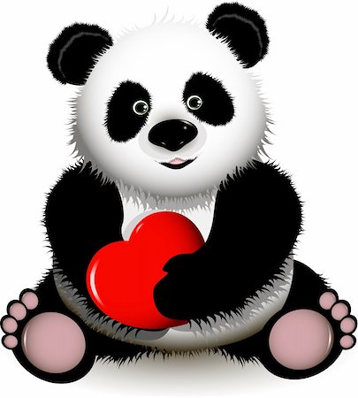 red pandas - illustration curious panda with red heart in the paws Stock Photo - Budget Royalty-Free & Subscription, Code: 400-05754373