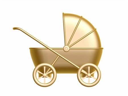 golden baby carriage isolated on white background Stock Photo - Budget Royalty-Free & Subscription, Code: 400-05754394