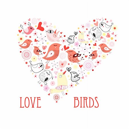 bright decorative heart of love birds on a white background Stock Photo - Budget Royalty-Free & Subscription, Code: 400-05754501