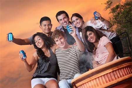 Group of six happy teens in outdoor cookout Stock Photo - Budget Royalty-Free & Subscription, Code: 400-05754638