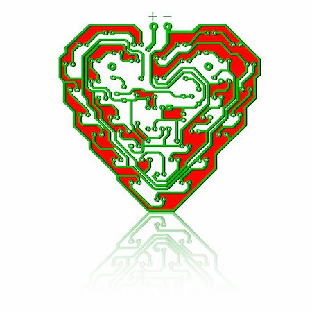 Circuit board pattern in the shape of the heart. Illustration. Vector. Stock Photo - Budget Royalty-Free & Subscription, Code: 400-05755336