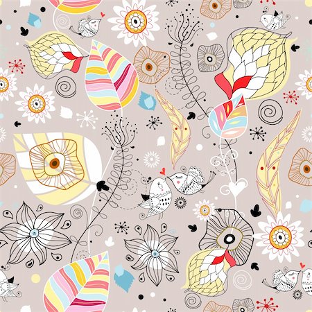 simsearch:400-05912525,k - Seamless floral pattern on a pale background with birds Stock Photo - Budget Royalty-Free & Subscription, Code: 400-05755441
