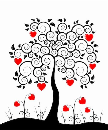 vector heart tree and heart flowers on white background, Adobe Illustrator 8 format Stock Photo - Budget Royalty-Free & Subscription, Code: 400-05755506