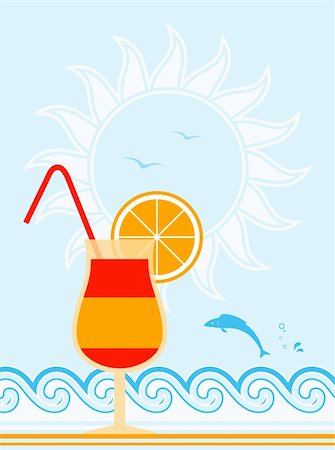 vector summer background with cocktail and waves, Adobe Illustrator 8 format Stock Photo - Budget Royalty-Free & Subscription, Code: 400-05755514