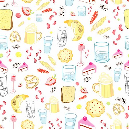seamless pattern of baked goods and drinks on white background Stock Photo - Budget Royalty-Free & Subscription, Code: 400-05755608