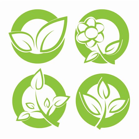 Set of green leaves round stickers. Vector illustration. Fotografie stock - Microstock e Abbonamento, Codice: 400-05756047