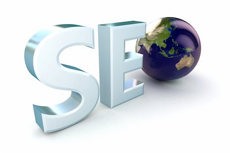 simsearch:400-04775017,k - 3d illustration of text 'SEO' with earth globe, search engine optimization symbol Stock Photo - Budget Royalty-Free & Subscription, Code: 400-05756060