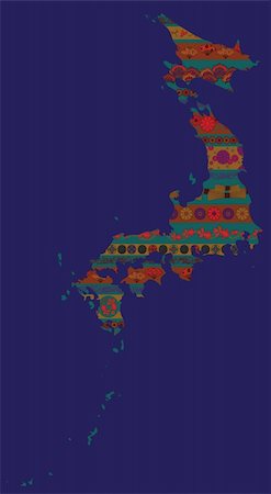 simsearch:400-05383537,k - Contour of country  with ethnical Japan elements in national pattern Stock Photo - Budget Royalty-Free & Subscription, Code: 400-05750134