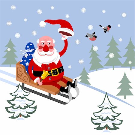 simsearch:400-06553976,k - Santa Claus in sleigh rides through woods Foto de stock - Royalty-Free Super Valor e Assinatura, Número: 400-05750161