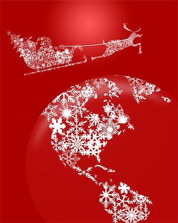 reindeer clip art - Christmas in Sleigh with Reindeer over Earth Globe Clipart Illustration on Red Background Stock Photo - Budget Royalty-Free & Subscription, Code: 400-05750213