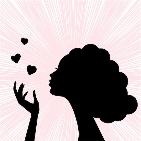 beautiful woman face silhouette with heart kiss Stock Photo - Budget Royalty-Free & Subscription, Code: 400-05750629