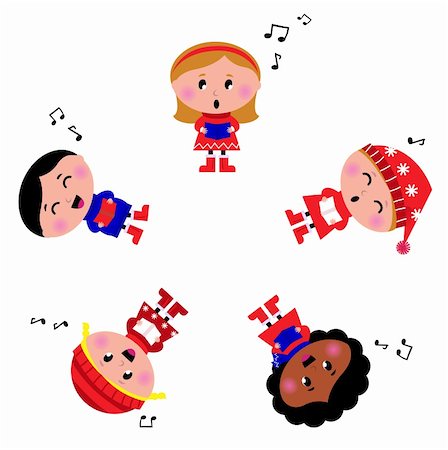 singing carols - Cute christmas kids singing and caroling. Vector Illustration. Stock Photo - Budget Royalty-Free & Subscription, Code: 400-05751073