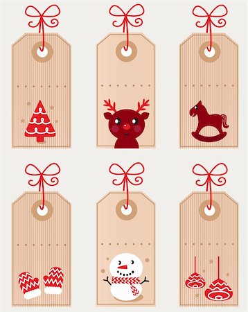 reindeer clip art - Retro xmas tags set with cute characters and decoration. Vector Stock Photo - Budget Royalty-Free & Subscription, Code: 400-05751081