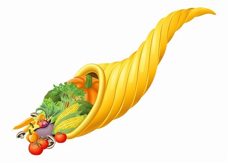Illustration of thanksgiving or harvest festival cornucopia horn full of produce Stock Photo - Budget Royalty-Free & Subscription, Code: 400-05751536