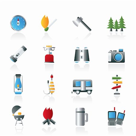 Camping, travel and Tourism icons - vector icon set Stock Photo - Budget Royalty-Free & Subscription, Code: 400-05751613