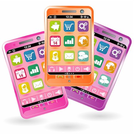 simsearch:400-05733549,k - Mobile Smartphone with icons in various colors, element for design, vector illustration Photographie de stock - Aubaine LD & Abonnement, Code: 400-05752298