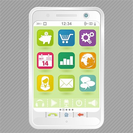simsearch:400-05733549,k - Mobile White Smartphone with icons, element for design, vector illustration Photographie de stock - Aubaine LD & Abonnement, Code: 400-05752299