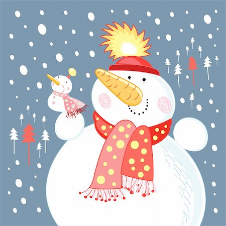 simsearch:400-05903131,k - large and small snowmen on a blue background with snow and Christmas trees Fotografie stock - Microstock e Abbonamento, Codice: 400-05752290