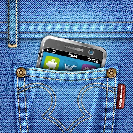fashion illustration pockets - Jeans Texture with Mobile Phone, vector illustration Stock Photo - Budget Royalty-Free & Subscription, Code: 400-05752311