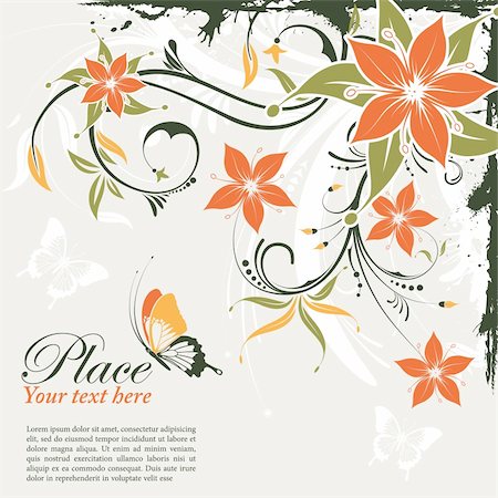 simsearch:400-04680785,k - Grunge decorative floral frame with butterfly, element for design, vector illustration Fotografie stock - Microstock e Abbonamento, Codice: 400-05752351