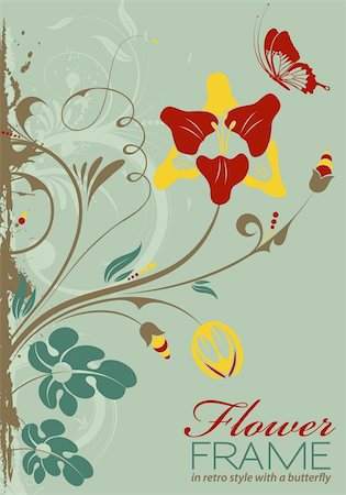 simsearch:400-04869919,k - Grunge Decorative Floral Frame with Butterfly in Retro Style, vector illustration Stock Photo - Budget Royalty-Free & Subscription, Code: 400-05752364