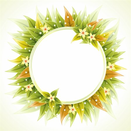 summer holiday frame - Round Floral Frame with Leaves for a Greeting Card, vector illustration Stock Photo - Budget Royalty-Free & Subscription, Code: 400-05752362