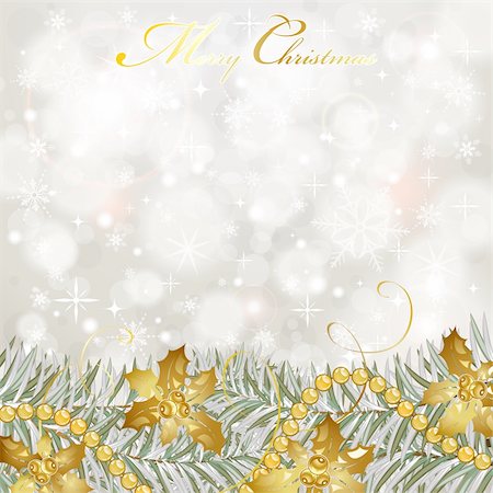 Christmas Background with snowflakes, fir branches, mistletoe element for design, vector illustration Stock Photo - Budget Royalty-Free & Subscription, Code: 400-05752396