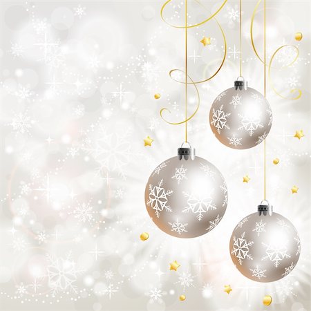 silver and white stars background - Christmas Background with Snowflakes and Bauble, element for design, vector illustration Stock Photo - Budget Royalty-Free & Subscription, Code: 400-05752414