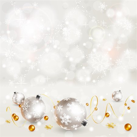 silver and white stars background - Christmas Background with Snowflakes and Bauble, element for design, vector illustration Stock Photo - Budget Royalty-Free & Subscription, Code: 400-05752417