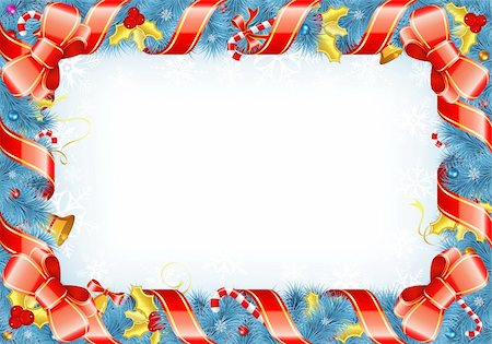 Christmas Frame with Candy, Fir Branches, Ribbon, Mistletoe, element for design, vector illustration Stock Photo - Budget Royalty-Free & Subscription, Code: 400-05752428