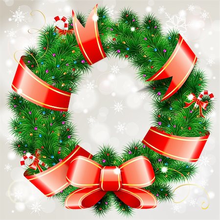 simsearch:400-05752422,k - Decorative Christmas Wreath with Ribbon, Candy and Decoration element Photographie de stock - Aubaine LD & Abonnement, Code: 400-05752422