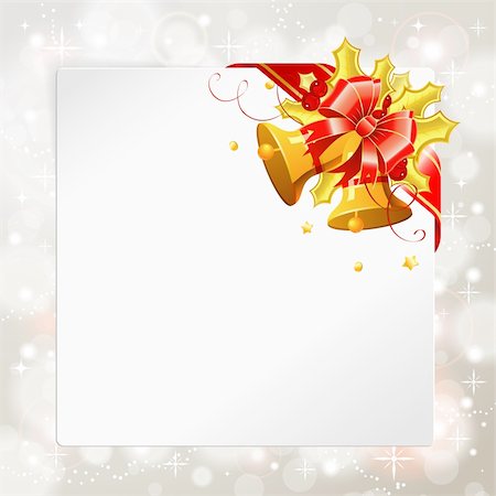 Christmas Frame with Blank Sheet of White Paper, Bell, mistletoe and Ribbon, vector illustration Stock Photo - Budget Royalty-Free & Subscription, Code: 400-05752446