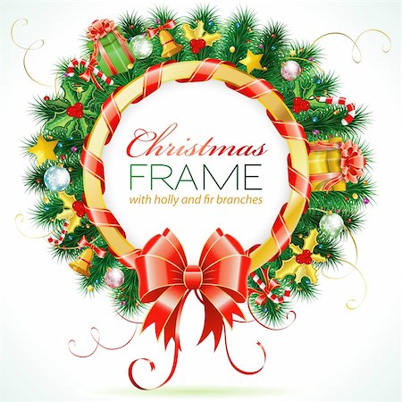 Decorative Christmas Wreath with Ribbon, Candy and Decoration element Stock Photo - Budget Royalty-Free & Subscription, Code: 400-05752447