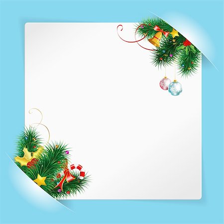 Christmas Frame with Sheet of White Paper for your Text or Photos, Mounted in Pockets with Bell and Fir Branches Stock Photo - Budget Royalty-Free & Subscription, Code: 400-05752448