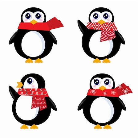 simsearch:400-06326894,k - Cute vector Penguins isolated on white. Vector Foto de stock - Super Valor sin royalties y Suscripción, Código: 400-05752515