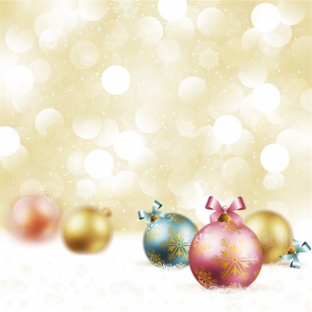 sparkling vector - Christmas vintage background with baubles on snow. Vector illustration. Stock Photo - Budget Royalty-Free & Subscription, Code: 400-05752766