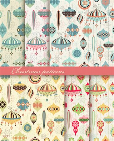 Christmas seamless retro patterns. Vector illustration. Stock Photo - Budget Royalty-Free & Subscription, Code: 400-05752763