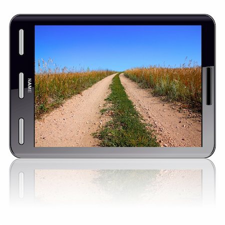 simsearch:400-07308071,k - Vertical Tablet computer isolated on the white background. Screen saver road. Stock Photo - Budget Royalty-Free & Subscription, Code: 400-05752986