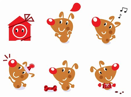 dog christmas background - Little brown christmas dog collection. Vector cartoon Illustration. Stock Photo - Budget Royalty-Free & Subscription, Code: 400-05753005