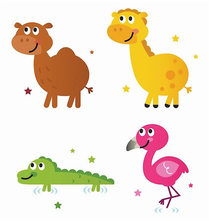 Safari animals - giraffe, camel, croc and flamengo. Vector cartoon Photographie de stock - Aubaine LD & Abonnement, Code: 400-05753002