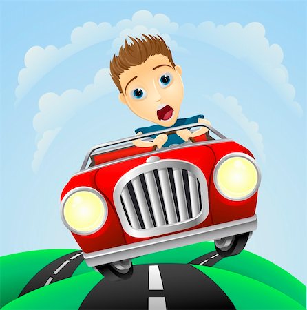 fun car fast - A young man looking very scared driving fast in classic sports car Stock Photo - Budget Royalty-Free & Subscription, Code: 400-05753023