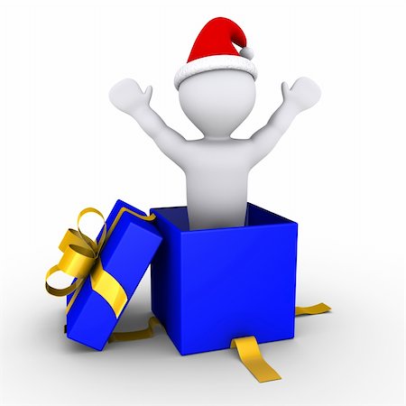 symbol present - 3d person inside a blue box is feeling happy for Christmas Stock Photo - Budget Royalty-Free & Subscription, Code: 400-05753235