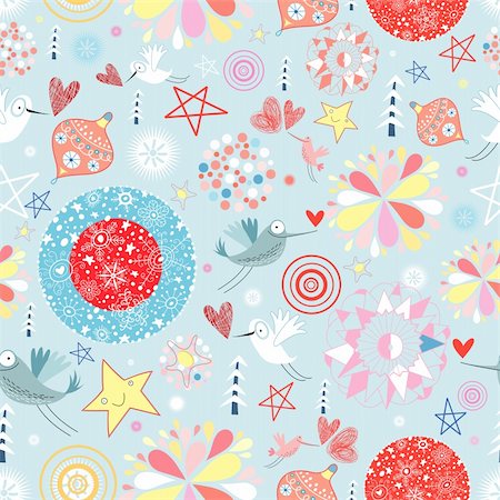 simsearch:400-05724880,k - seamless pattern of Christmas balls and birds on a blue background with different elements Photographie de stock - Aubaine LD & Abonnement, Code: 400-05753244