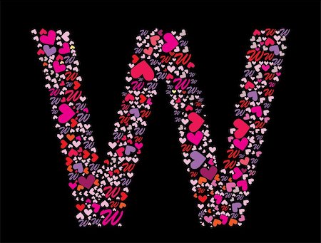 Letter W. Valentine alphabet set with heart. Vector font. Stock Photo - Budget Royalty-Free & Subscription, Code: 400-05753288