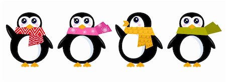 Cute winter stylized Penguins. Vector cartoon Illustration Stock Photo - Budget Royalty-Free & Subscription, Code: 400-05753405