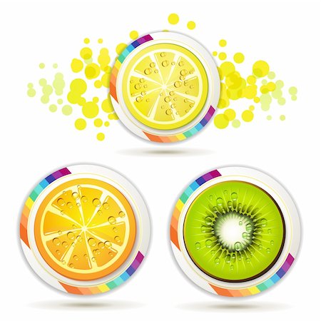 Slice of orange, kiwi, and lemon with design shape Stock Photo - Budget Royalty-Free & Subscription, Code: 400-05753548