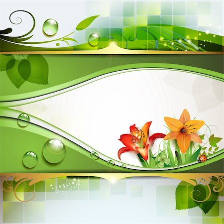 simsearch:400-06355861,k - Green background with lily and drops of water Photographie de stock - Aubaine LD & Abonnement, Code: 400-05753551