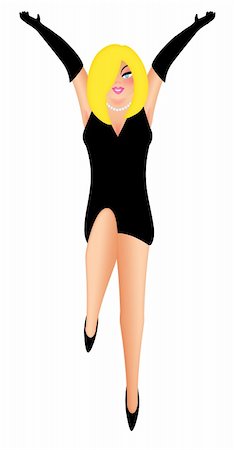 Sexy Blonde Hair Woman with Black Dress and Stretched Arms Illustration Isolated on White Stock Photo - Budget Royalty-Free & Subscription, Code: 400-05753920