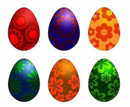 painted happy flowers - Six Colorful Happy Easter Day Eggs with Floral Designs Illustration Isolated on White Background Stock Photo - Budget Royalty-Free & Subscription, Code: 400-05753994