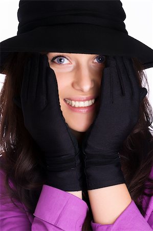 simsearch:400-05164576,k - Portrait of a beautiful brunette young woman with gloves and black hat Stock Photo - Budget Royalty-Free & Subscription, Code: 400-05875318